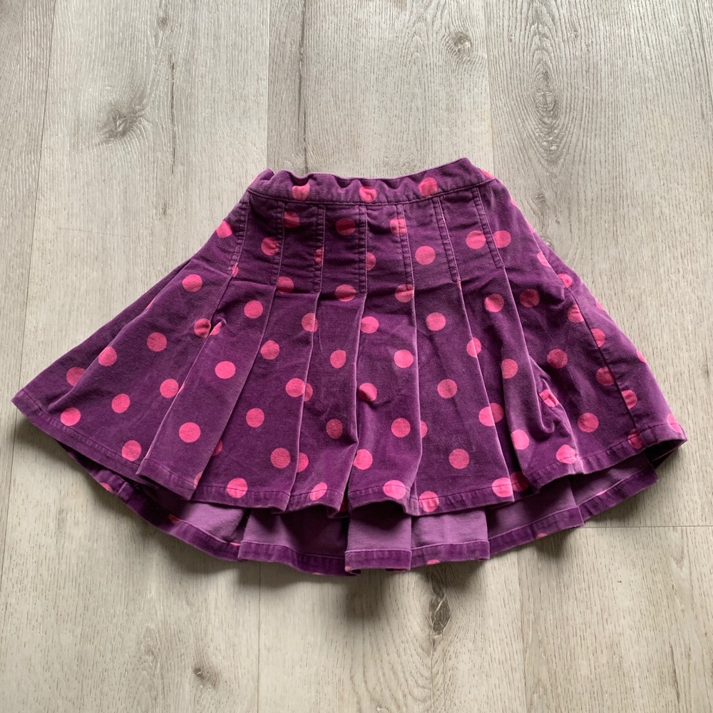 Mini Boden Girls' Purple Pink Polka Dot‎ Corduroy Pleated Skirt